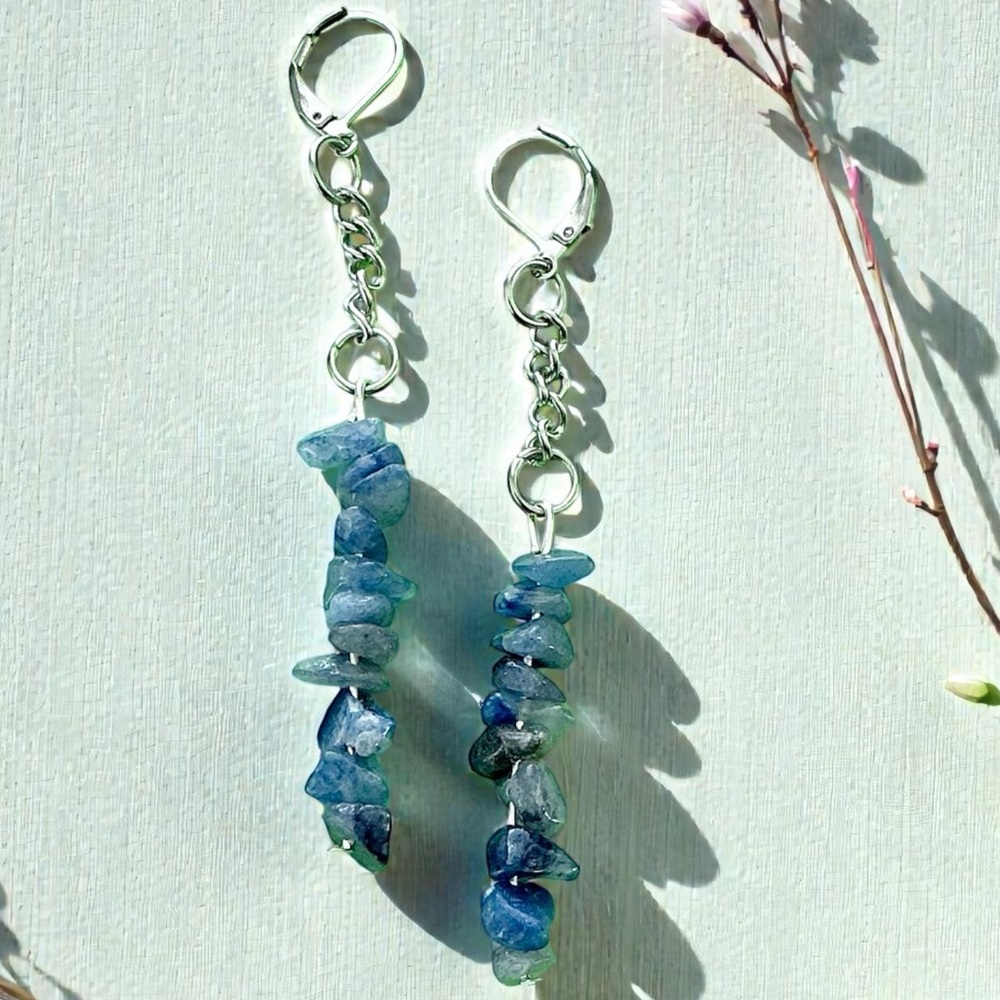 🆕 Blue Aventurine Gemstones Dangle Earrings-Stainless Steel